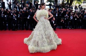 Sonam Kapoor in Ellie Mae on the red carpet for Inside Out at Cannes 2015.